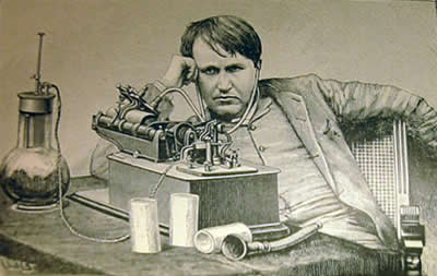 Edison apparently listening to something boring