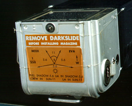 The Hasselblad film magazine with exposure guidelines. Photo by Eric Long.