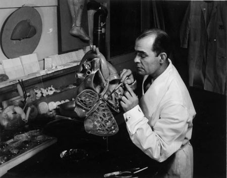 otis-training-model Construction and repair of model training aids. Activities, Armed Forces Institute of Pathology. Sgt Cortiza at work shop, 06/23/1950